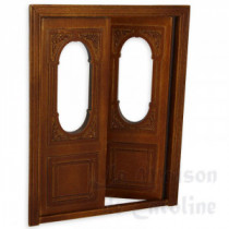 Carved double door w/window walnut