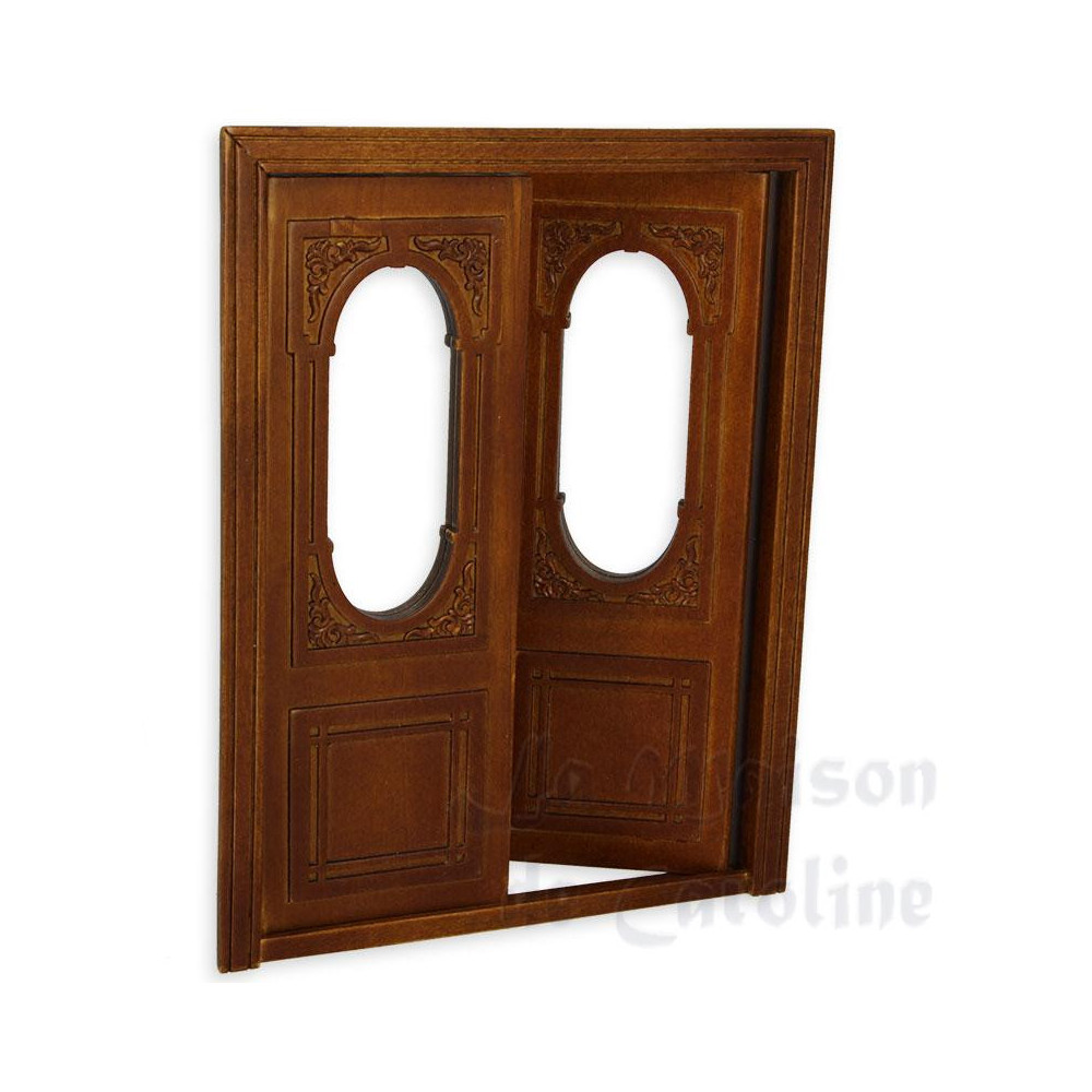 Carved double door w/window walnut