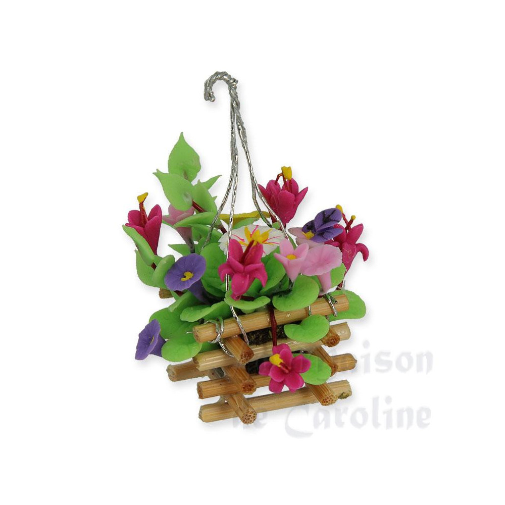 Mixed flowers in hanging basket