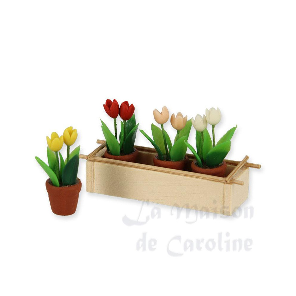 Wooden rack w/4 tulip pots /6