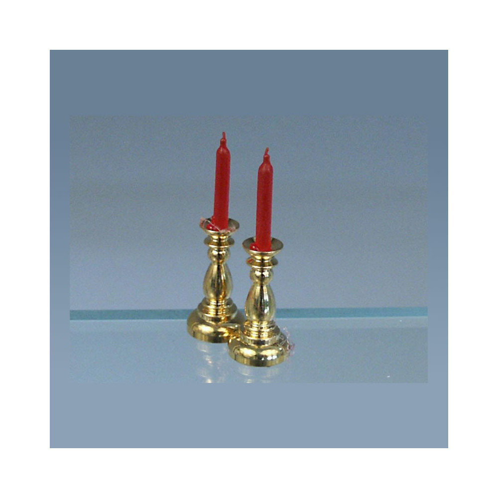 2 brass candlesticks red