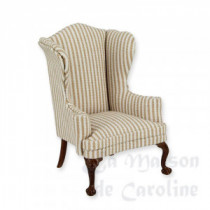 Armchair walnut-cream stripes fabric