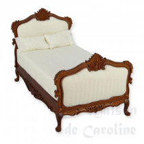 Bed Louis XV Walnut cream Velvet