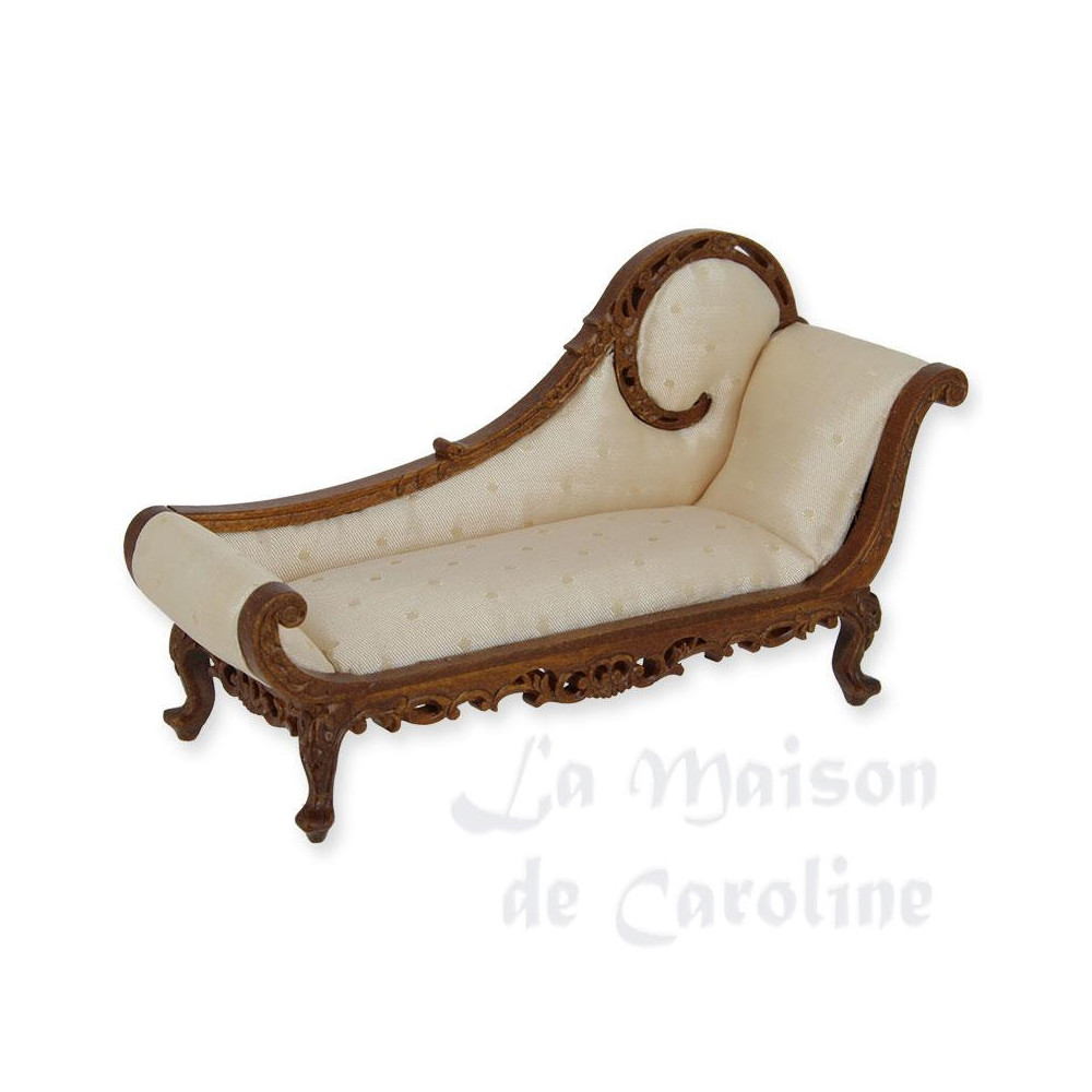 Chaise longue walnut-cream fabric