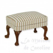 Footstool walnut-cream stripe fabric