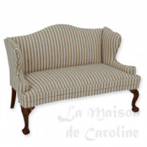 Sofa walnut-cream stripe fabric