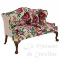 Double seat sofa walnut-flower fabric