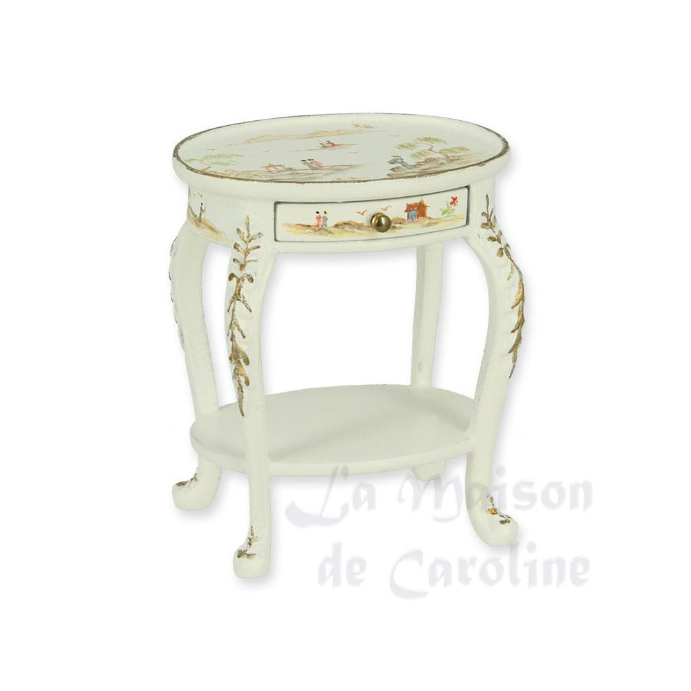 Side table oval ivory/chinese paint