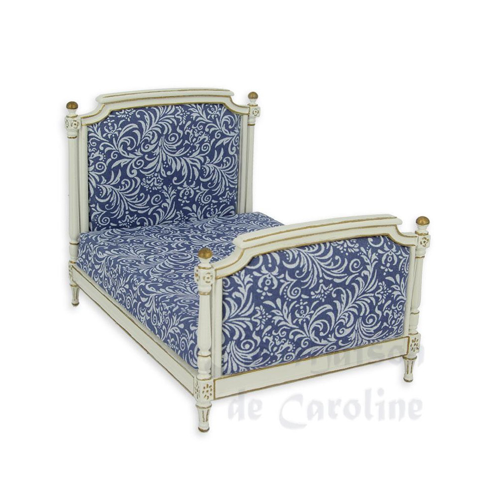 Bed Louis Ivory-gold blue fabric