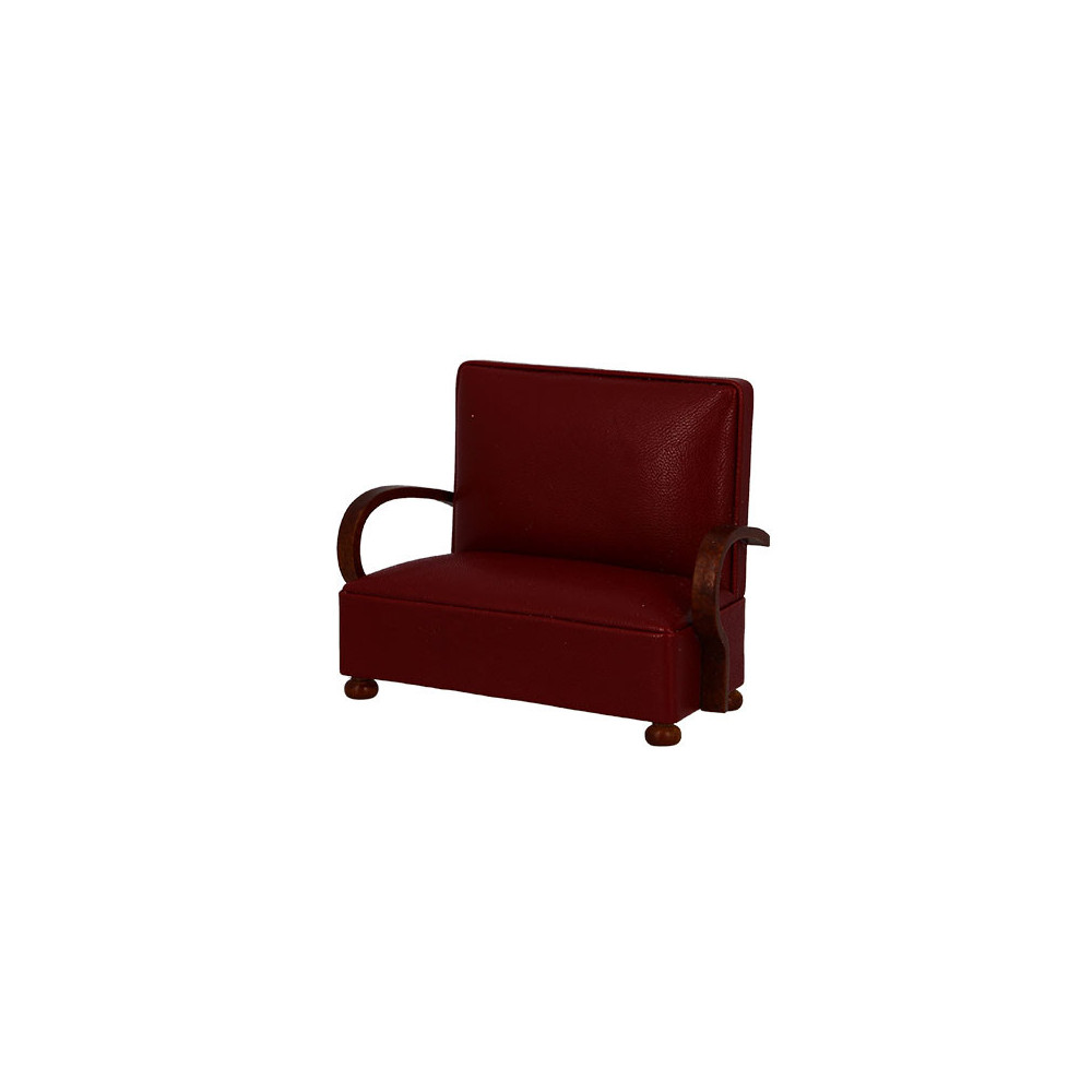 Sofa Art Deco walnut-red leather