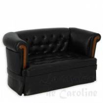 Double seat sofa walnut/black laeather