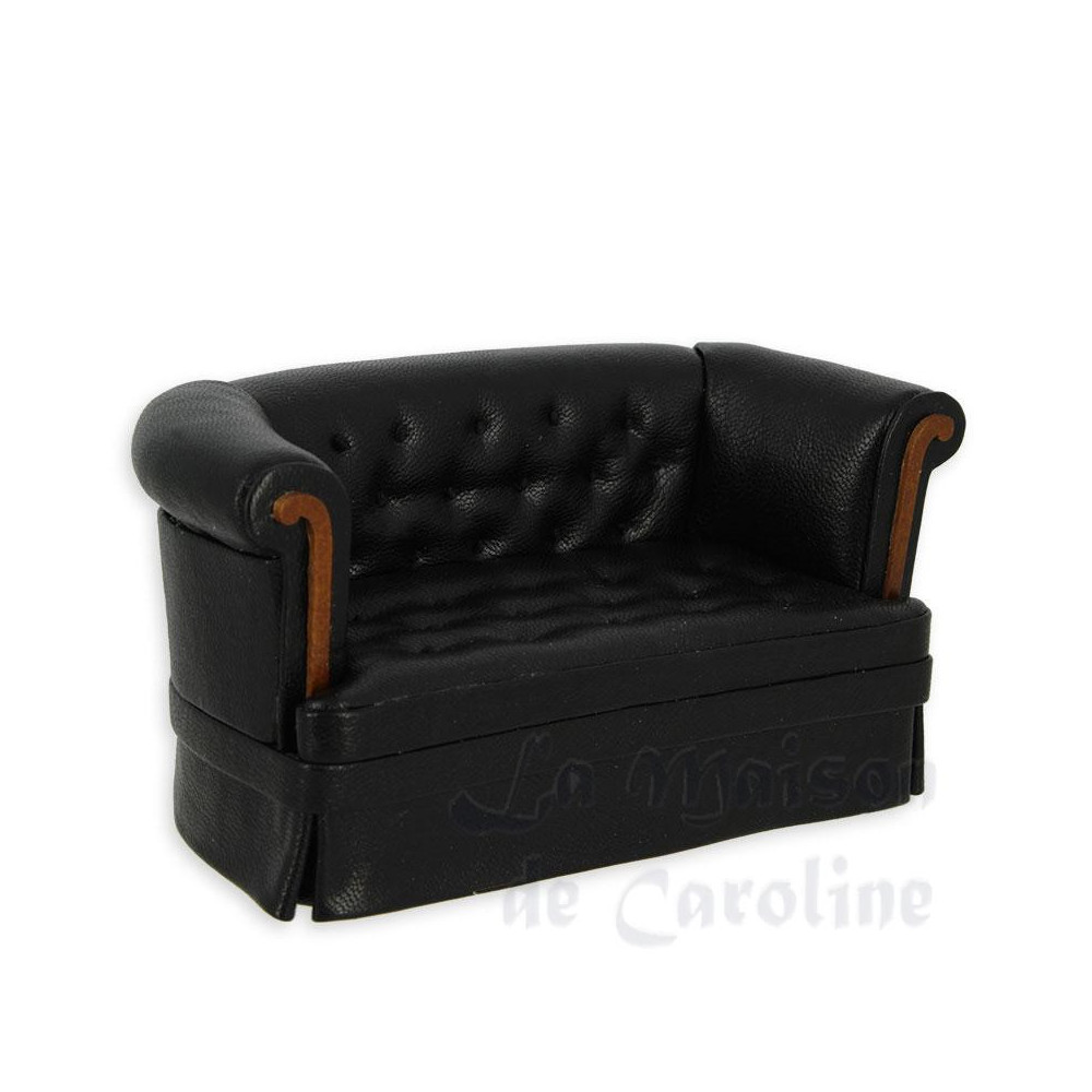 Double seat sofa walnut/black laeather