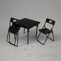 Table + 4 chairs black metal