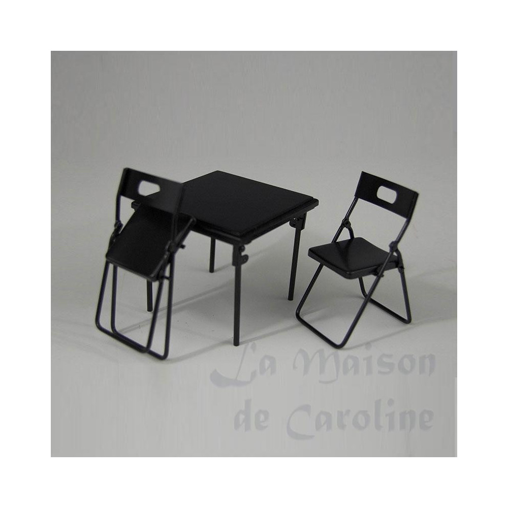 Table + 4 chairs black metal