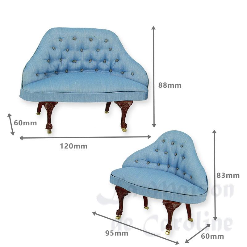 set 2 pcs sofa and armchair blue quilted walnut miniature 1:12 Bilder 1