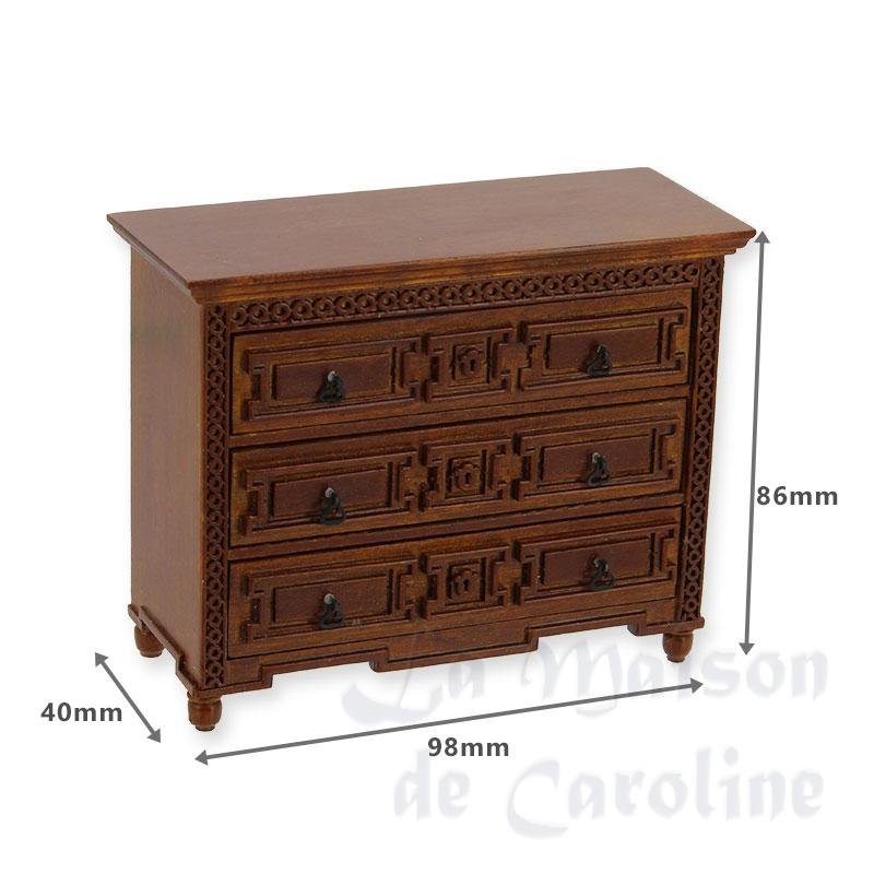 3 drawers dresser walnut miniature 1:12 Bilder 1