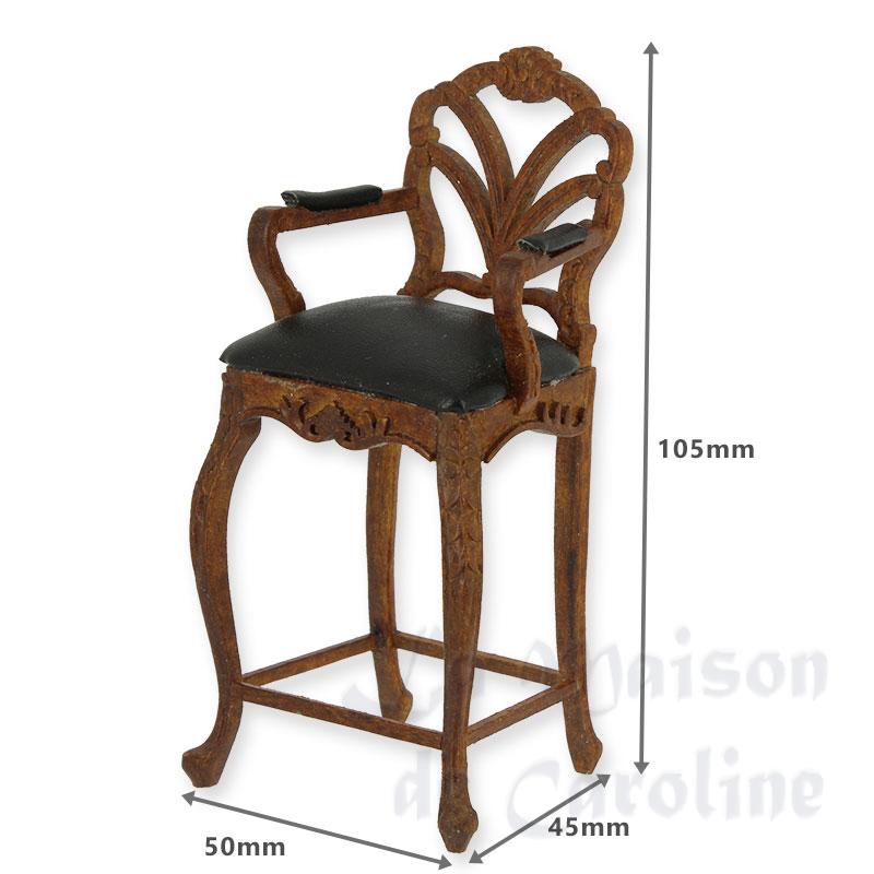 bar stool walnut leather black miniature 1:12 Bilder 1