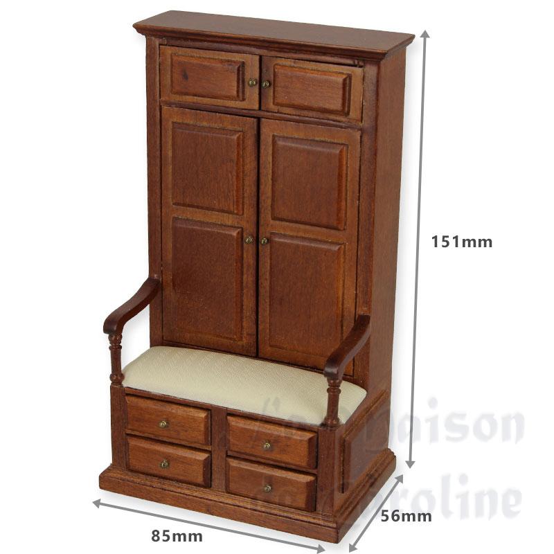 hallway furniture with bench walnut miniature 1:12 Bilder 1
