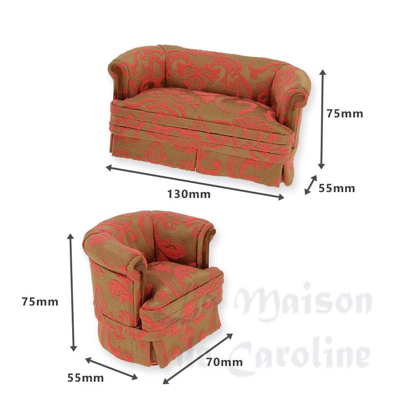 set 2 pcs sofa and armchair fabrics brown pink walnut miniature 1:12 Bilder 1