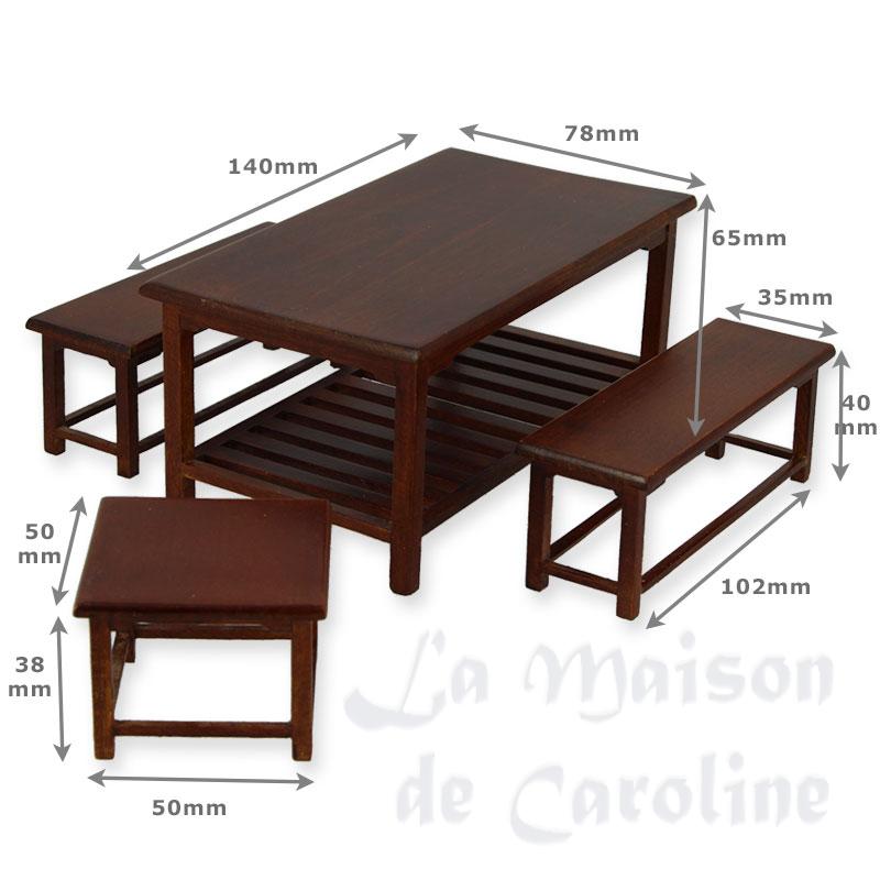 4-piece set, table, stool and 2 cherrywood benches miniature 1:12 Bilder 1