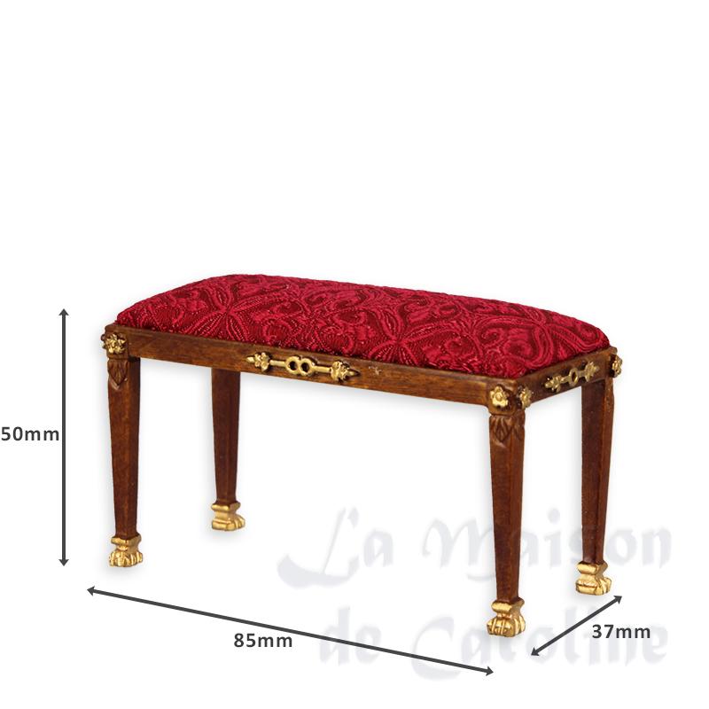 bench seat walnut-gold redfabric Trianon collectible furniture 1:12 photo 2 bench seat walnut-gold redfabric Trianon collectible furniture 1:12 photo 2