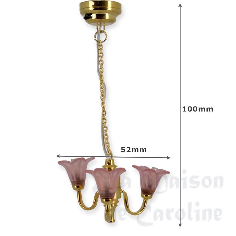 led hanging lamp three pink tulips miniature 1:12 Bilder 1