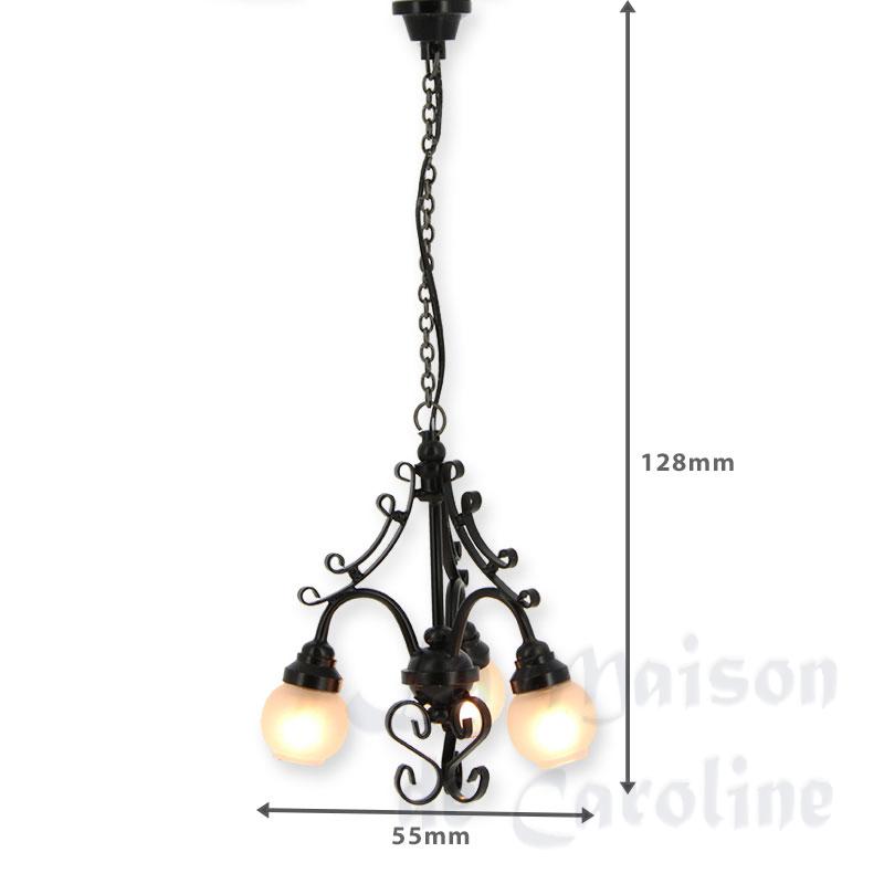 12v hanging lamp clip black 3 globes miniature 1:12 Bilder 1