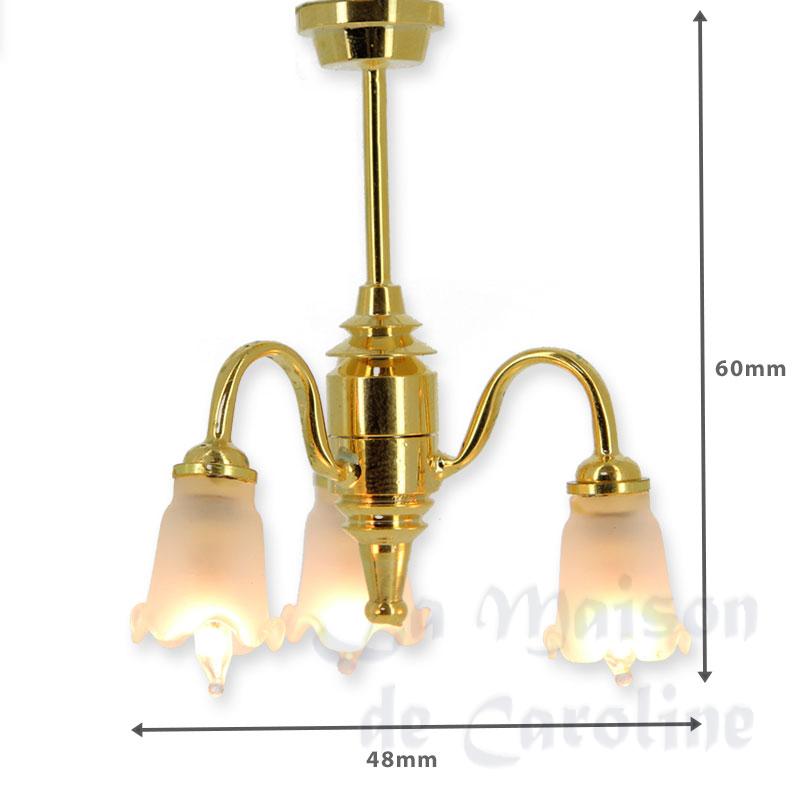 12v hanging lamp clip brass 3 tulips miniature 1:12 Bilder 1