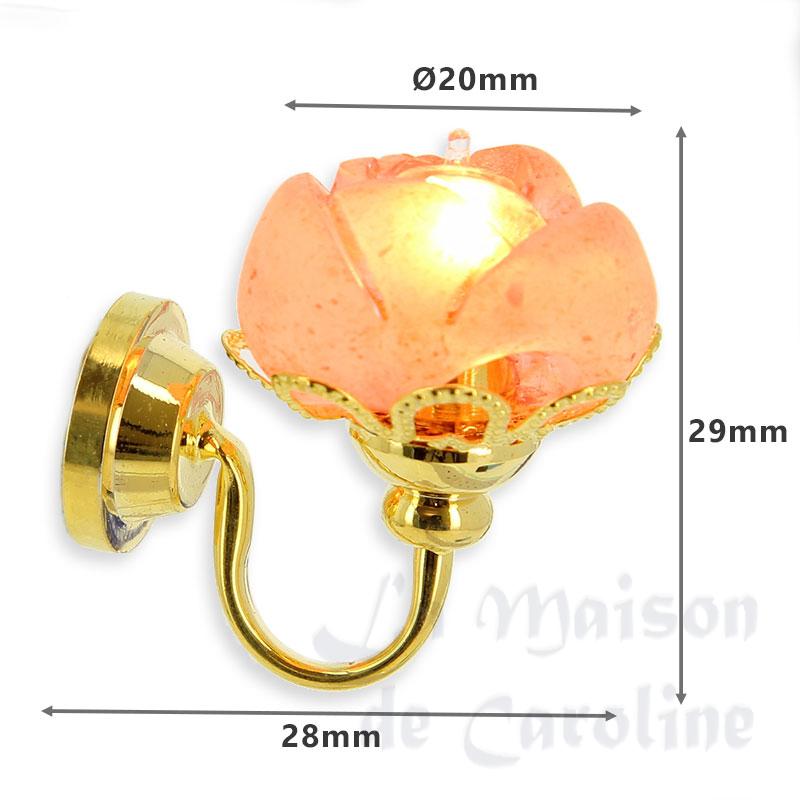 12v wall lamp clip pink flower miniature 1:12 Bilder 1