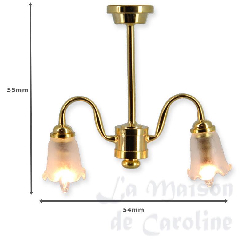 12v hanging lamp clip brass 2 tulips miniature 1:12 Bilder 1
