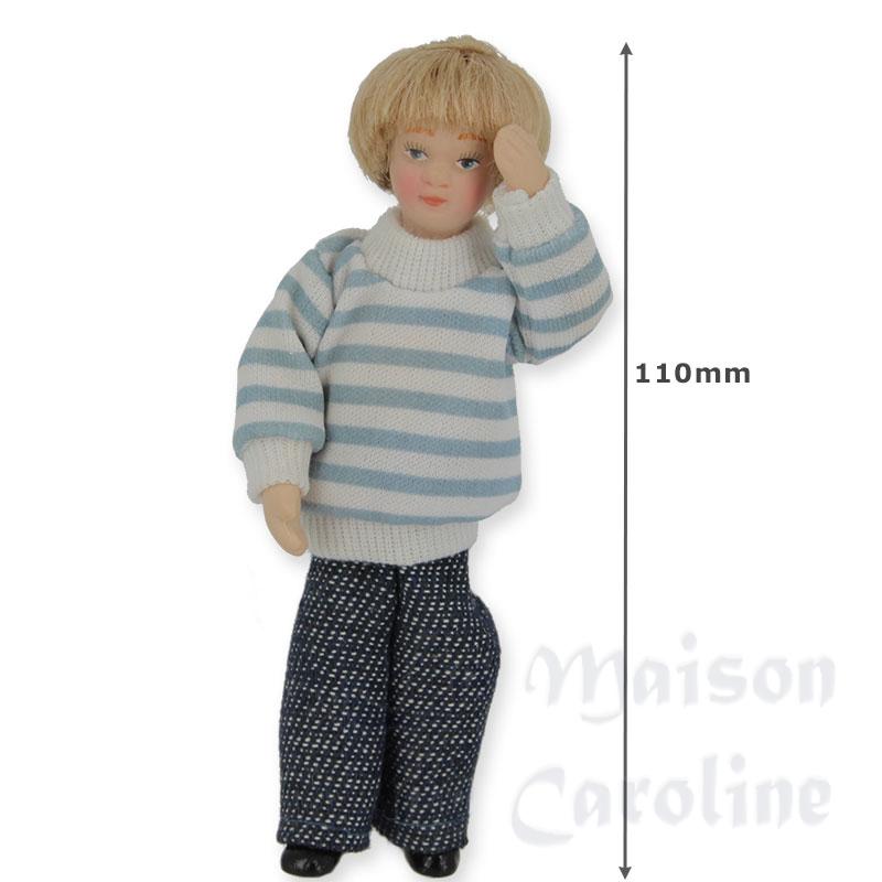 porcelain doll with blue and white pullover miniature 1:12 Bilder 1