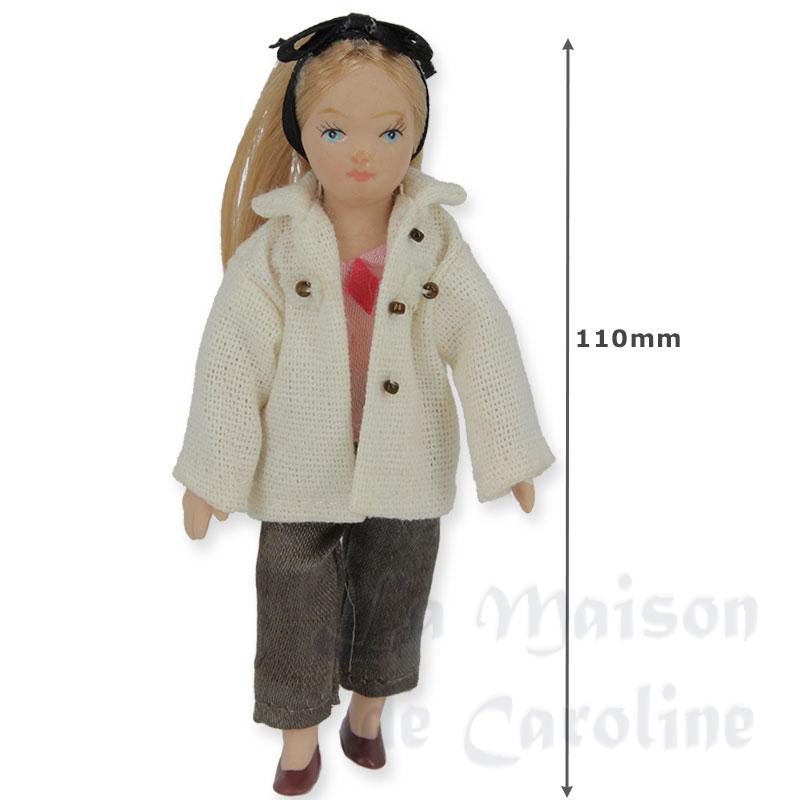 porcelain doll girl with black bow and white jacket miniature 1:12 Bilder 1