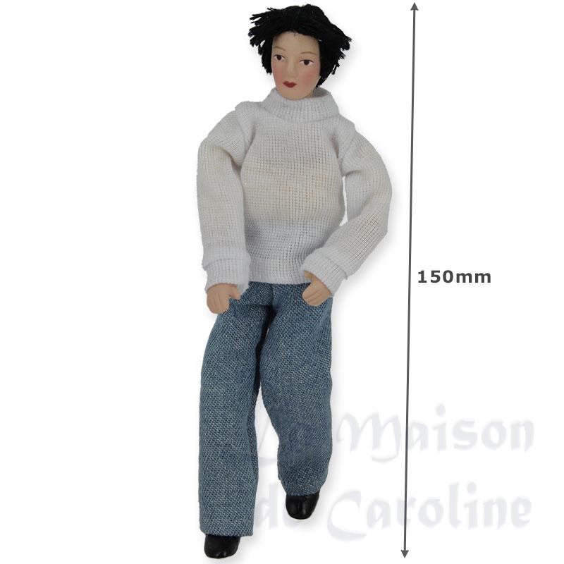 porcelain doll man jeans and white pullower miniature 1:12 Bilder 1