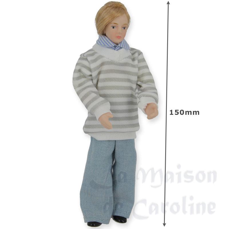 porcelain doll man jeans and striped pullower miniature 1:12 Bilder 1