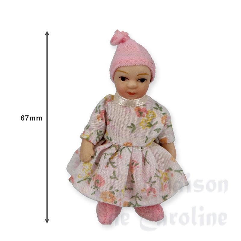 baby dress flowers pink with bonnet miniature 1:12 Bilder 1