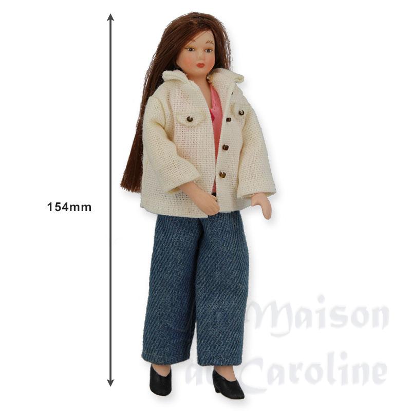 porcelain women doll jeans white jacket miniature 1:12 Bilder 1