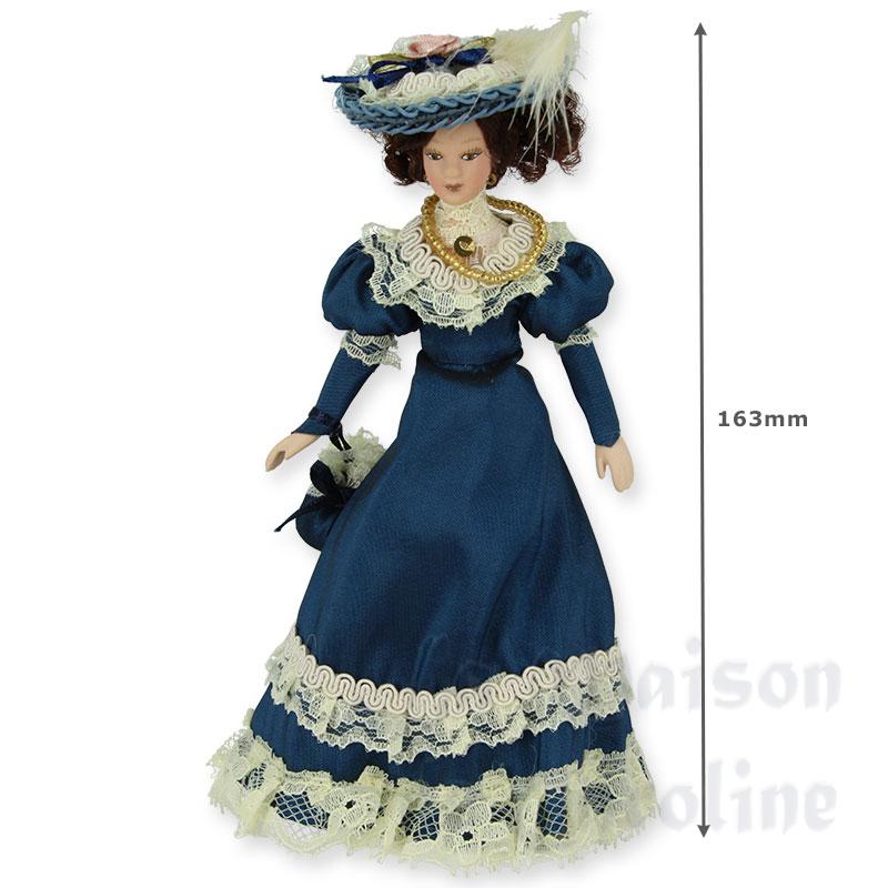 blue dress porcelain doll miniature 1:12 Bilder 1