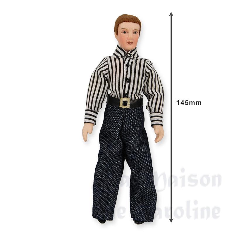 porcelain doll man w striped shirt miniature 1:12 Bilder 1