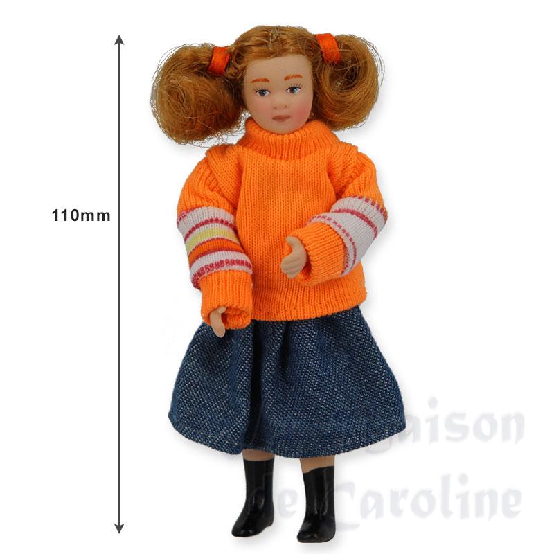 porcelain doll with orange pullover miniature 1:12 Bilder 1