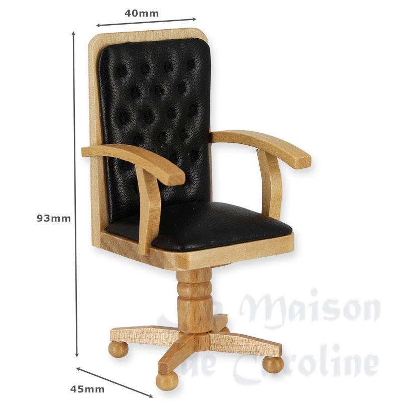 desk chair nat oak black leather miniature 1:12 Bilder 1
