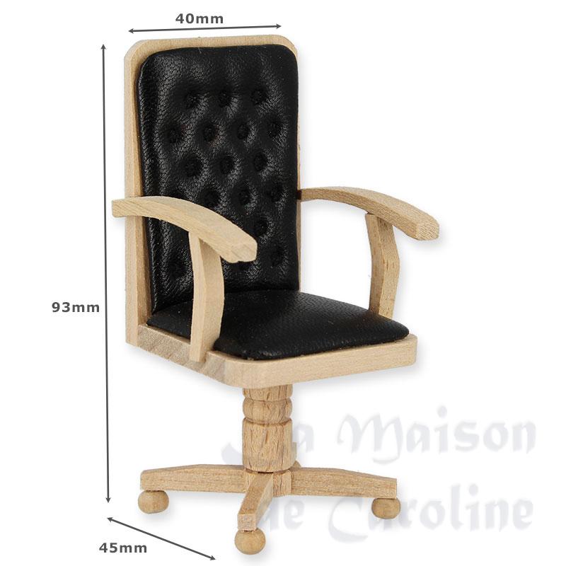 desk chair barewood black leather miniature 1:12 Bilder 1