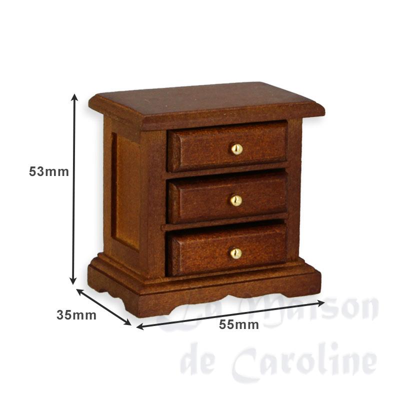 bedside table, 3 drawers walnut miniature 1:12 Bilder 1