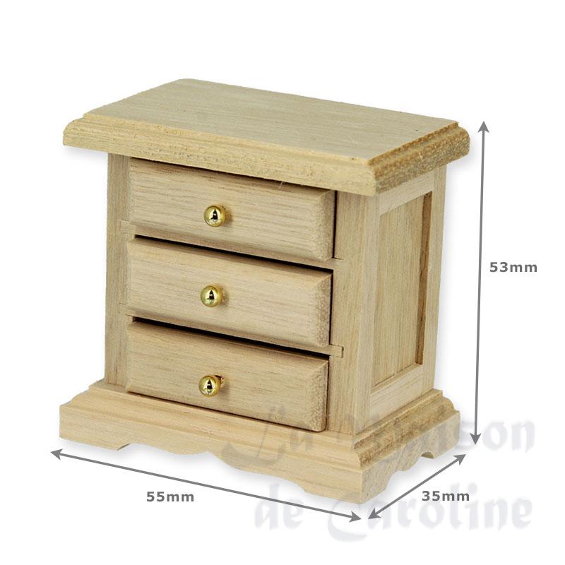 bedside table 3 drawers, bare wood miniature 1:12 Bilder 1