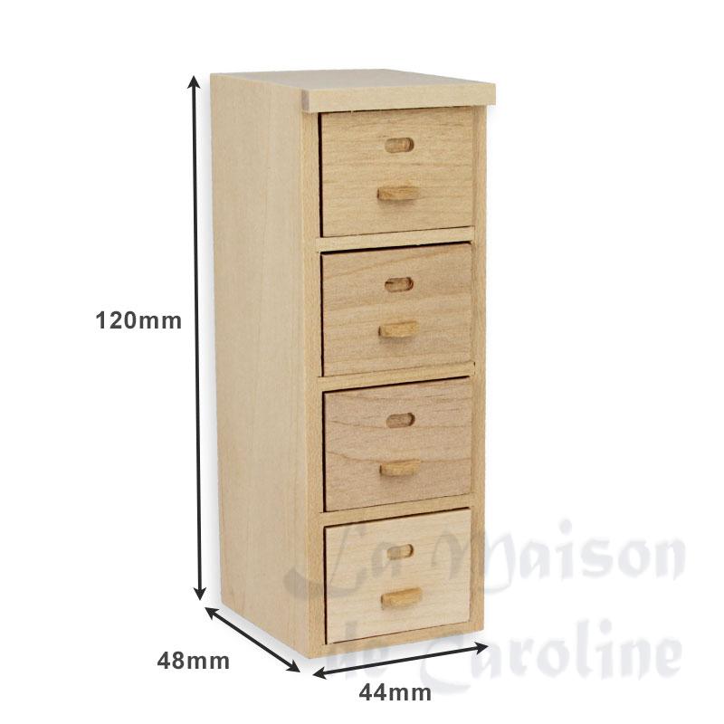 file shelf 4 drawers bare wood miniature 1:12 Bilder 1