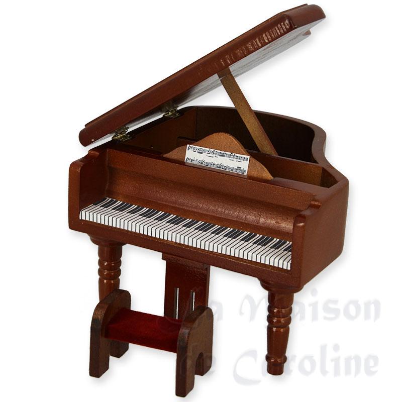 grand piano brown w stool cherrywood miniature 1:12 Bilder 1
