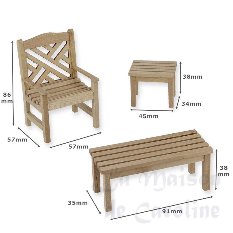 garden furniture set unstained 4 pcs miniature 1:12 Bilder 2