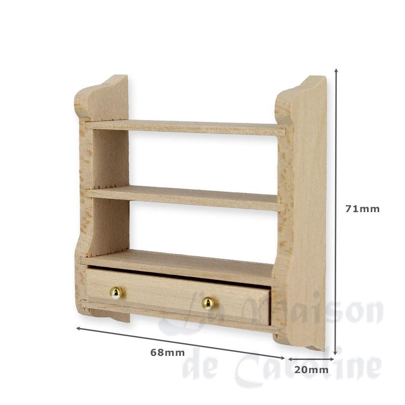 wall shelf w drawers bare wood miniature 1:12 Bilder 1