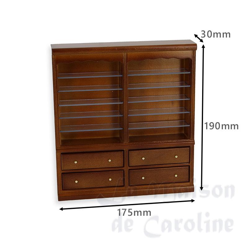 double bookcase drawers walnut miniature 1:12 Bilder 1