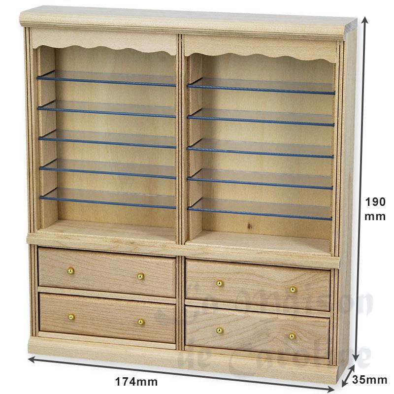 double bookcase drawers bare wood miniature 1:12 Bilder 1