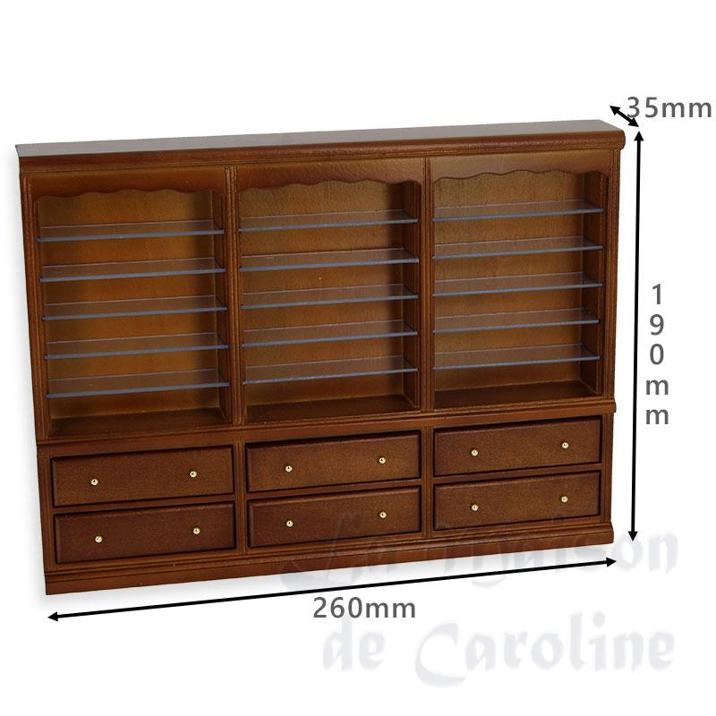triple bookcase drawers walnut miniature 1:12 Bilder 1